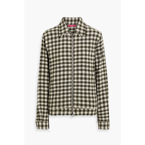 The Elder Statesman Gingham Cashmere Decon Jacket in New Olive White M - Picture 6 of 7